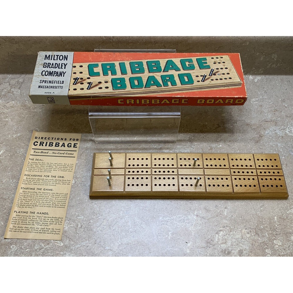 Vintage MILTON BRADLEY 4626-A Wood CRIBBAGE BOARD Game w/ Metal Pegs 1960's